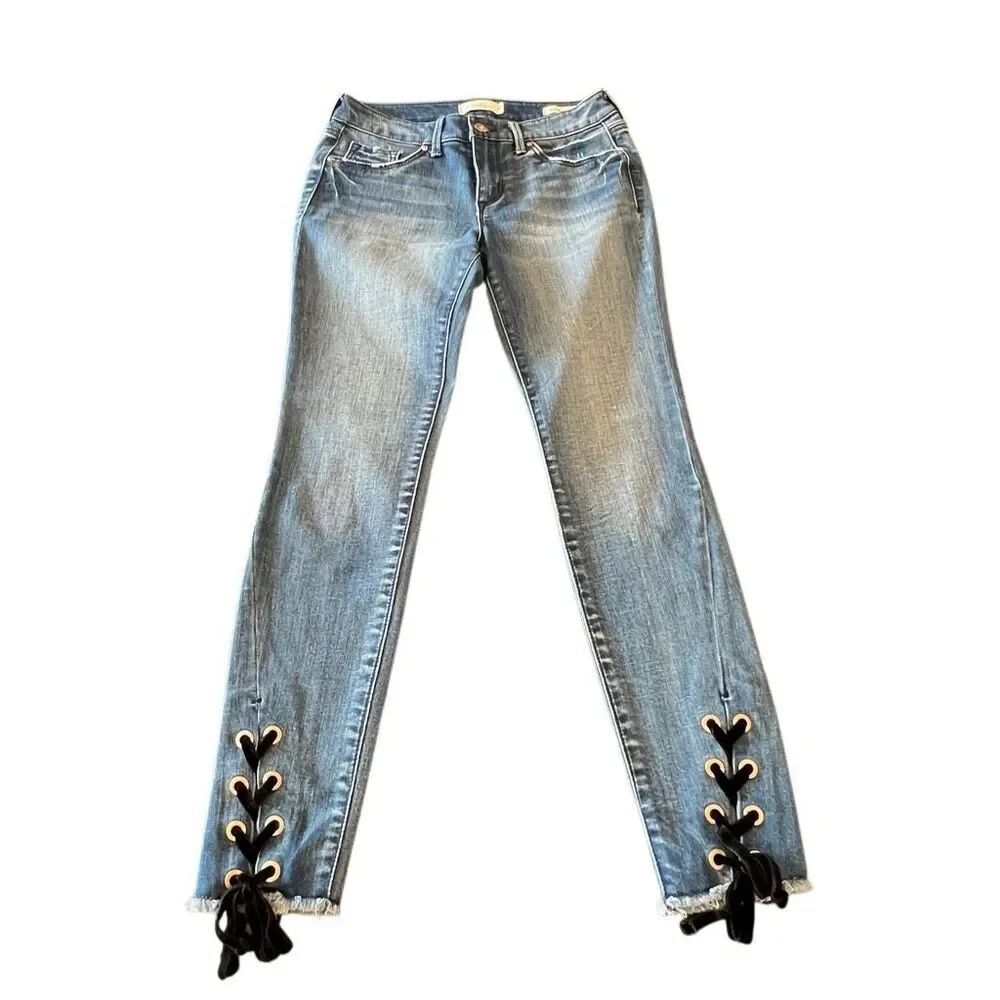Jessica Simpson Women's Kiss Me Ankle Lace Up Skinny Jeans Blue Denim Size 26